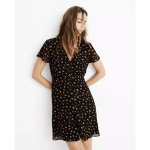 Madewell Silk Button-Front Swing Dress in Feline Floral